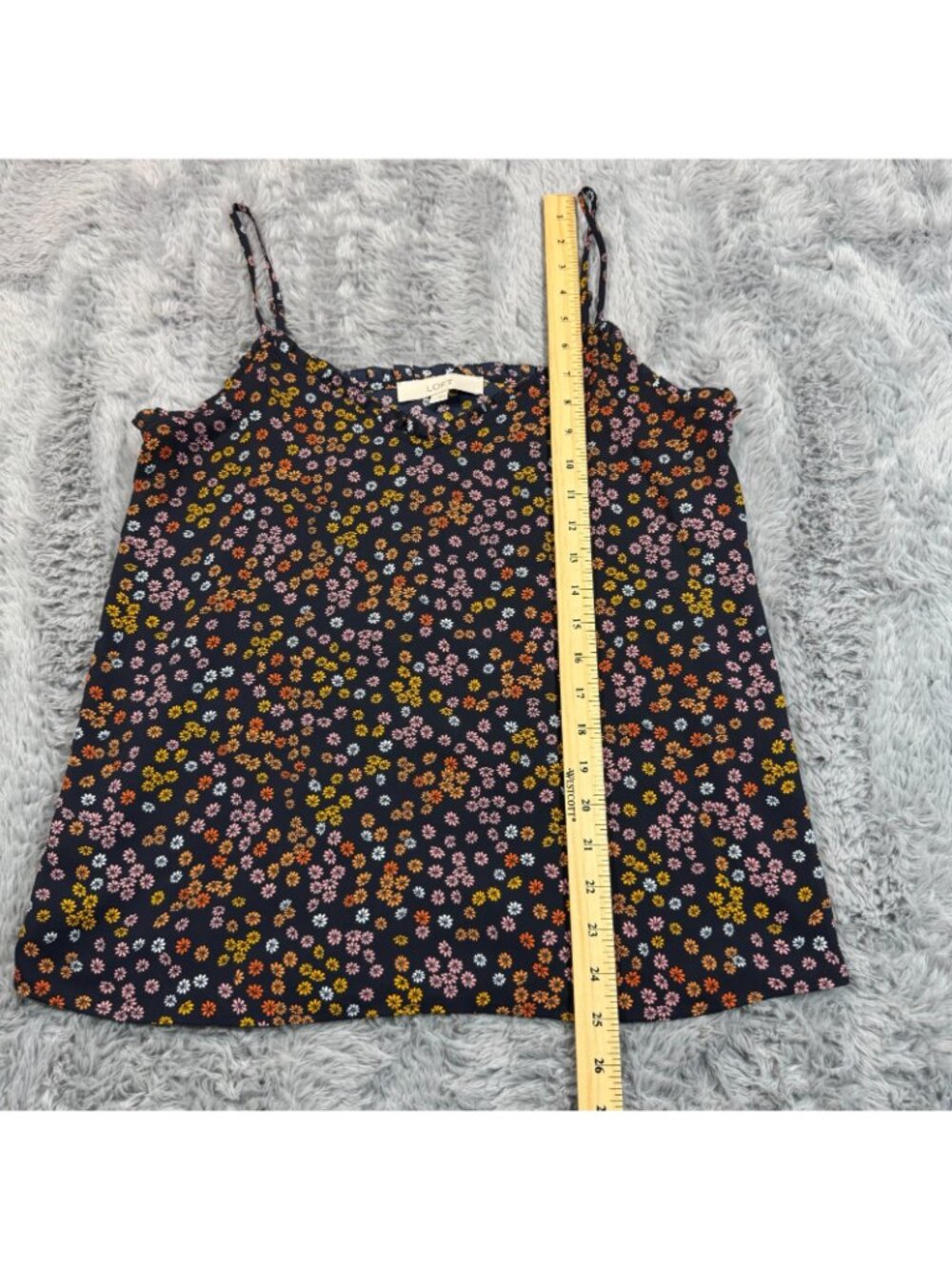 Loft Tank Top Women's S Blue Floral Polyester Camisole Ruffled Spaghetti Strap - Picture 2 of 11